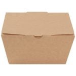 Kraft effect fluted Savori hot food box, closed, front view.