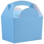 Light blue party meal box, closed.