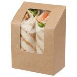 Zest printed kraft wrap pack, filled with chicken salad wrap.