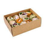 Extra small kraft platter base, filled with twelve wraps.