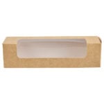 Kraft baguette box with window, empty, front view.