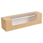 Kraft baguette box with window, empty, side view.