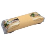 Clasp® clip baguette pack, filled with a white baguette with a ham and salad filling.
