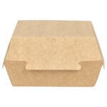 Large kraft clamshell, closed, front.