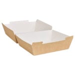 Large kraft clamshell, open, angled.