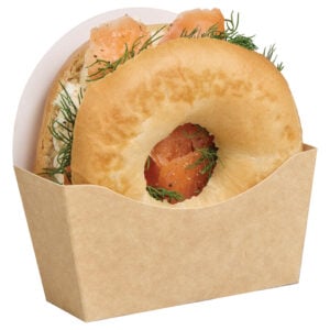 Kraft bagel scoop, filled with white bagel with salmon, cream cheese and dill.